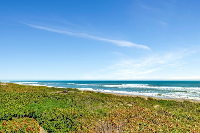 view of water feature with a beach view