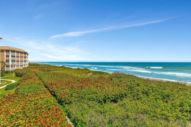 property view of water featuring a beach view