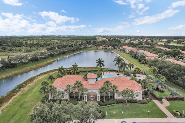 aerial view with a water view