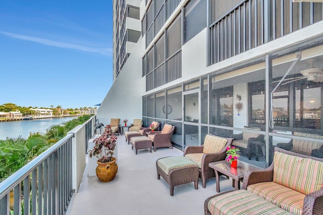 3420 S Ocean Blvd Unit 3W, Highland Beach, FL 33487 - view of patio / terrace featuring a water view, an outdoor hangout area, and a balcony