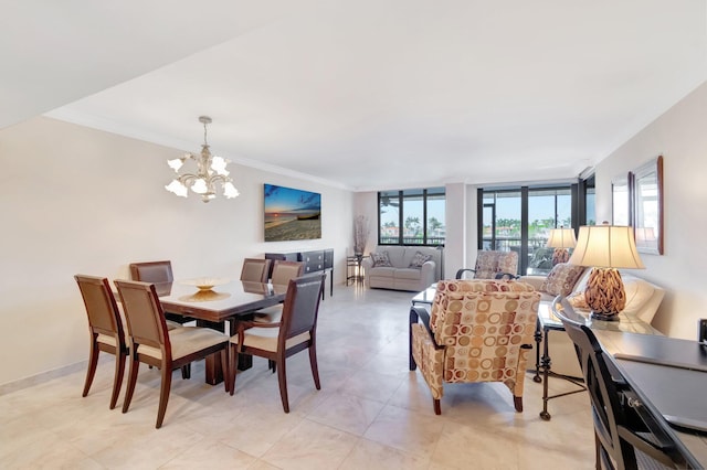 3420 S Ocean Blvd Unit 3W, Highland Beach, FL 33487 - dining space with a chandelier, crown molding, and light tile patterned floors