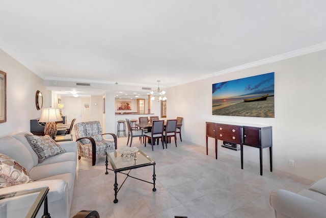 3420 S Ocean Blvd Unit 3W, Highland Beach, FL 33487 - living area with crown molding and a chandelier
