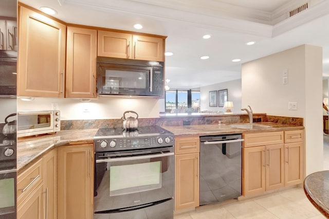 3420 S Ocean Blvd Unit 3W, Highland Beach, FL 33487 - kitchen with range with electric cooktop, dishwasher, black microwave, a sink, and recessed lighting