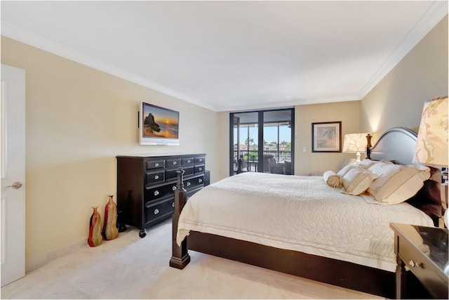 3420 S Ocean Blvd Unit 3W, Highland Beach, FL 33487 - bedroom featuring crown molding, light colored carpet, access to outside, and baseboards