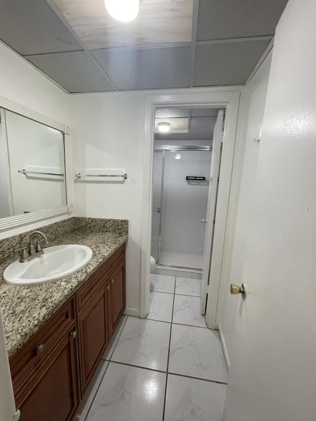 642 NW 13th St Unit 31, Boca Raton, FL 33486 - full bath with marble finish floor, toilet, vanity, baseboards, and a stall shower