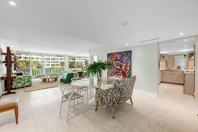 2773 S Ocean Blvd Unit 209, Palm Beach, FL 33480 - dining space featuring baseboards, visible vents, and recessed lighting