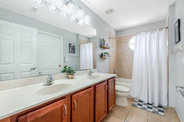 8533 Briar Rose Pt, Boynton Beach, FL 33473 - full bath with toilet, double vanity, shower / bathtub combination with curtain, and tile patterned floors