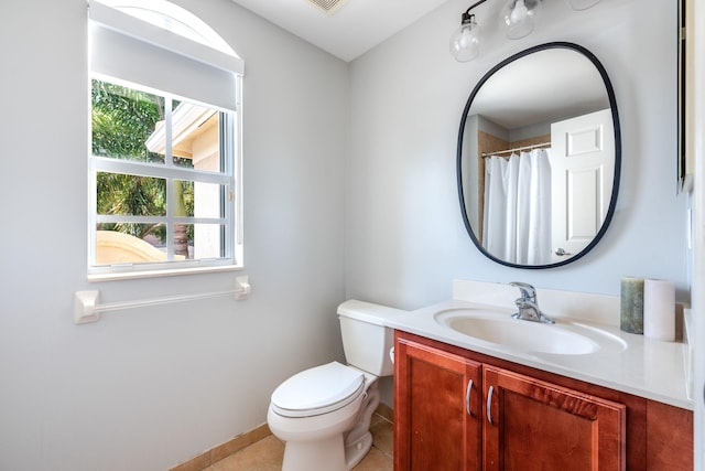 8533 Briar Rose Pt, Boynton Beach, FL 33473 - bathroom featuring vanity, toilet, tile patterned flooring, and a shower with shower curtain