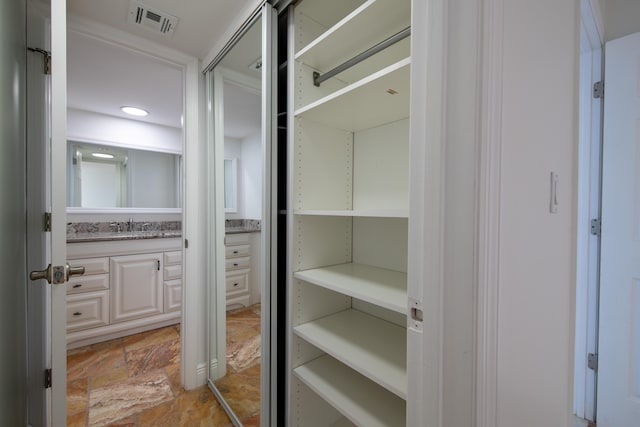 closet with visible vents and a sink