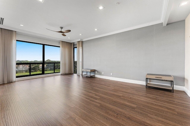 7383 Orangewood Ln Unit 304, Boca Raton, FL 33433 - empty room with crown molding, a ceiling fan, wood finished floors, baseboards, and recessed lighting
