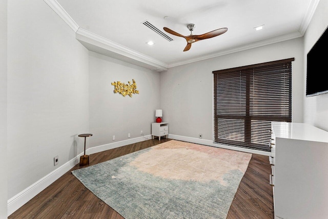 7383 Orangewood Ln Unit 304, Boca Raton, FL 33433 - unfurnished room with crown molding, dark wood-type flooring, ceiling fan, baseboards, and recessed lighting