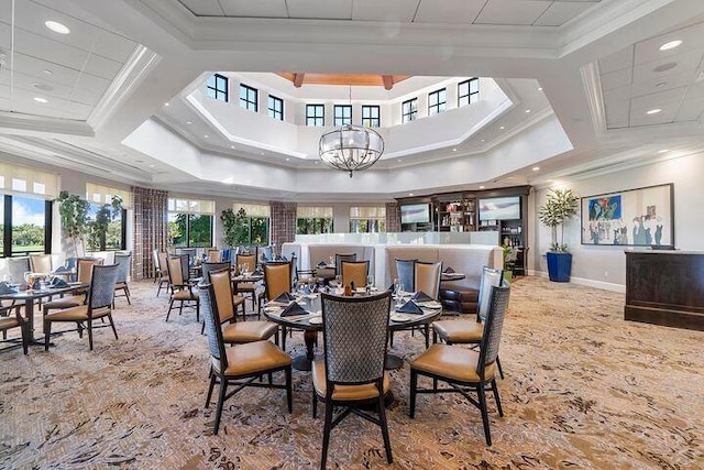 7383 Orangewood Ln Unit 304, Boca Raton, FL 33433 - dining area featuring ornamental molding, a chandelier, baseboards, and recessed lighting