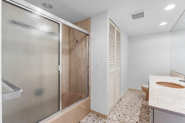 1225 S Ocean Blvd Unit 302, Delray Beach, FL 33483 - full bathroom with vanity, shower / bath combination with glass door, a closet, recessed lighting, and tile patterned floors