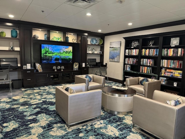 interior space with visible vents, ornamental molding, and baseboards