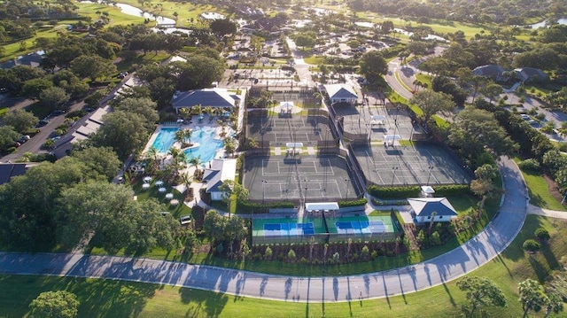 birds eye view of property with a residential view