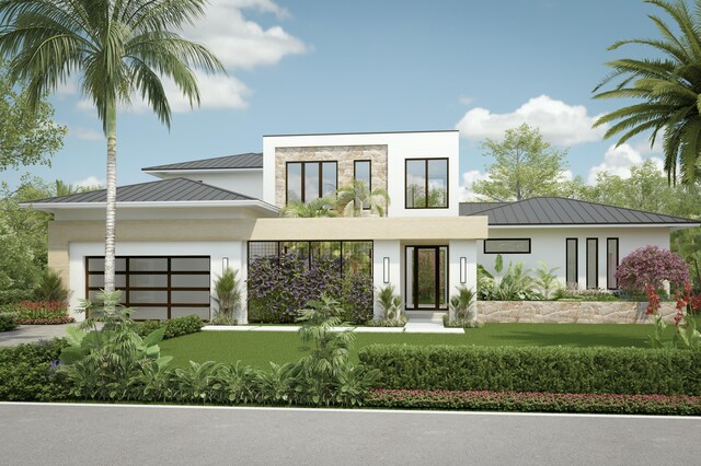 4594 133rd Rd S Amalfi, Unit Amalfi, Delray Beach, FL 33445 - contemporary home with stucco siding, a standing seam roof, metal roof, driveway, and an attached garage