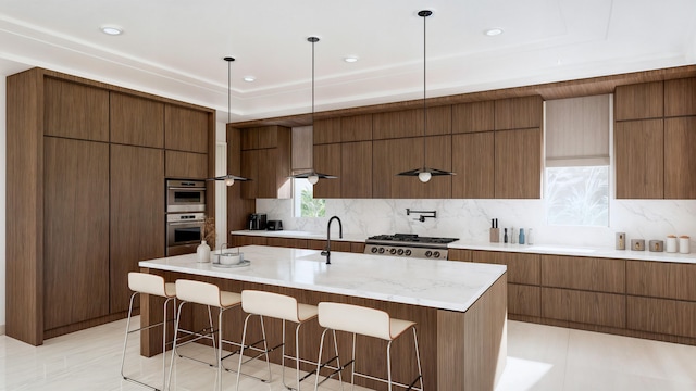 4594 133rd Rd S Amalfi, Unit Amalfi, Delray Beach, FL 33445 - kitchen with a breakfast bar area, modern cabinets, and backsplash