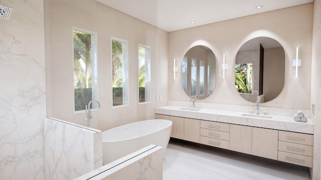 4594 133rd Rd S Amalfi, Unit Amalfi, Delray Beach, FL 33445 - bathroom with double vanity, a sink, and a freestanding tub