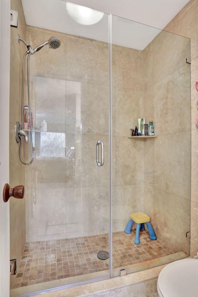 bathroom with a shower stall