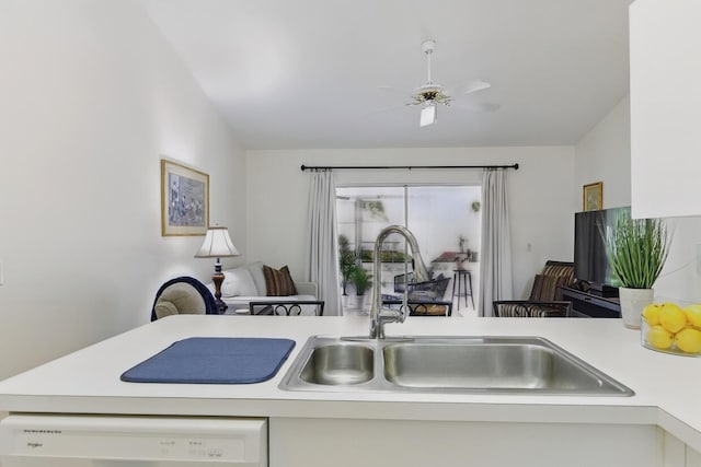 1054 NW Tuscany Dr, Port Saint Lucie, FL 34986 - kitchen featuring a sink, ceiling fan, white dishwasher, light countertops, and open floor plan