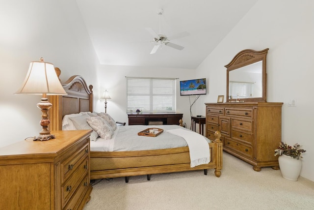 1054 NW Tuscany Dr, Port Saint Lucie, FL 34986 - bedroom featuring ceiling fan, vaulted ceiling, and light carpet