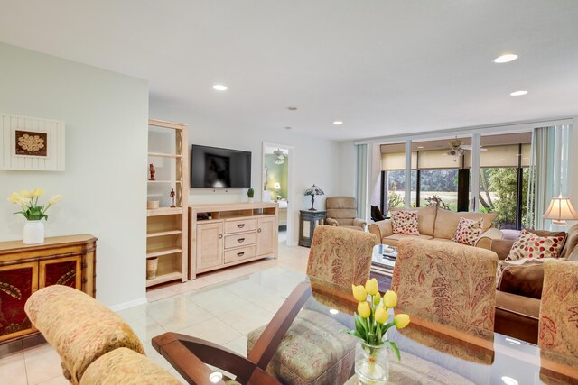 4801 Esedra Ct Unit 104, Lake Worth, FL 33467 - living area with recessed lighting, baseboards, ceiling fan, and light tile patterned flooring