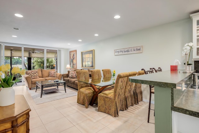 4801 Esedra Ct Unit 104, Lake Worth, FL 33467 - dining room with recessed lighting, a ceiling fan, and light tile patterned floors