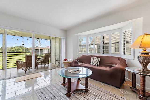 living room featuring tile patterned flooring