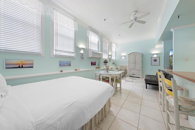235 Sunrise Ave Unit 1051, Palm Beach, FL 33480 - bedroom with crown molding, multiple windows, and light tile patterned floors