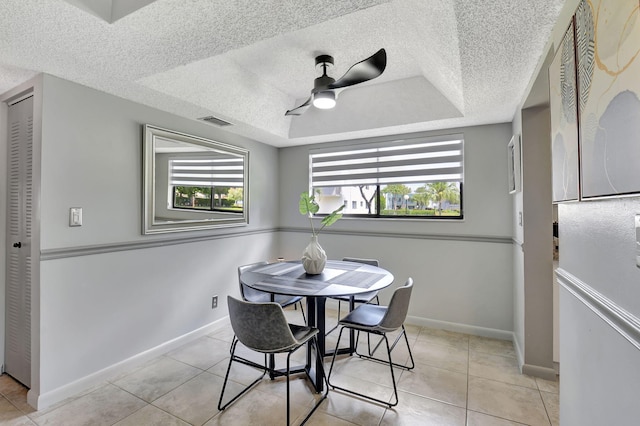 15108 Ashland Dr Unit 185, Delray Beach, FL 33484 - dining space featuring light tile patterned floors, a textured ceiling, visible vents, and a wealth of natural light