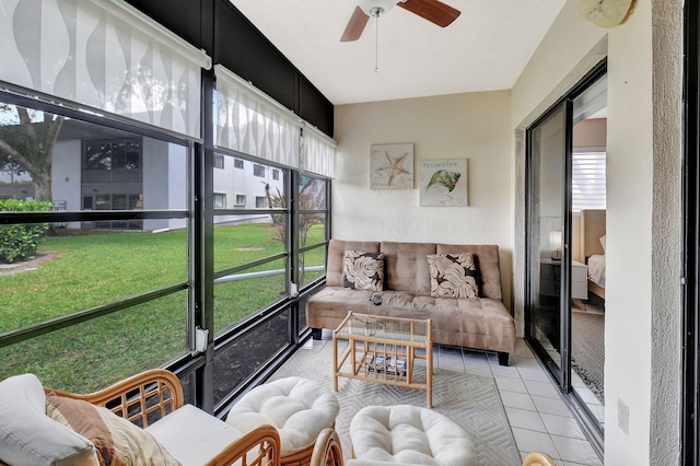 15108 Ashland Dr Unit 185, Delray Beach, FL 33484 - sunroom featuring an outdoor living space, ceiling fan, and plenty of natural light