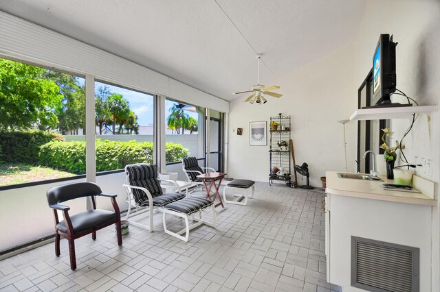 14 Windsor Ln, Boynton Beach, FL 33436 - sunroom / solarium with a sink, a ceiling fan, and lofted ceiling