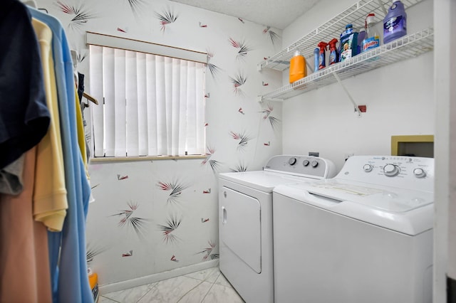 14 Windsor Ln, Boynton Beach, FL 33436 - laundry room with washer and clothes dryer and light marble finish flooring