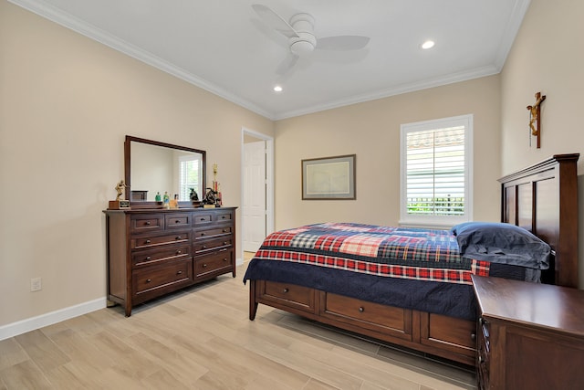 1055 Ember Ridge Run, Loxahatchee, FL 33470 - bedroom featuring multiple windows, recessed lighting, crown molding, light wood finished floors, and baseboards