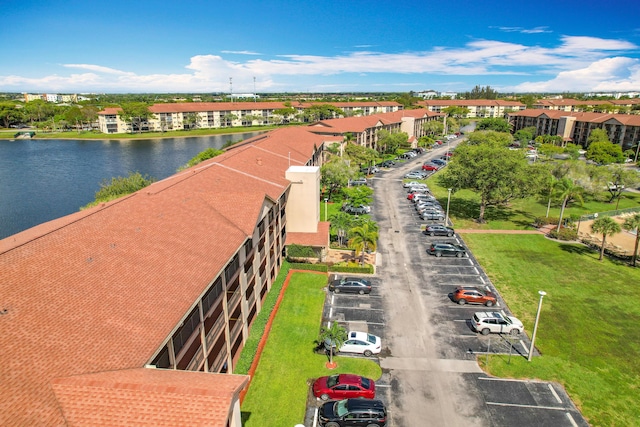 aerial view with a water view