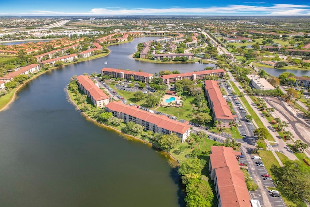 bird's eye view featuring a water view