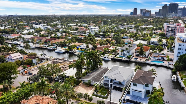 aerial view with a water view