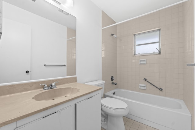 13648 Coconut Palm Ct Unit B, Delray Beach, FL 33484 - bathroom featuring tile patterned floors, vanity, toilet, and bathtub / shower combination