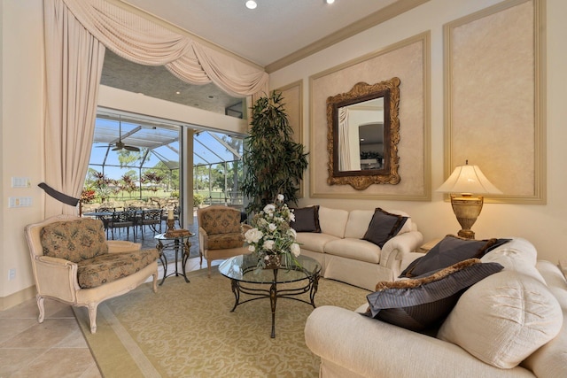 living room with recessed lighting