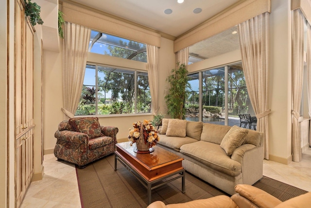 interior space featuring baseboards, recessed lighting, and tile patterned flooring