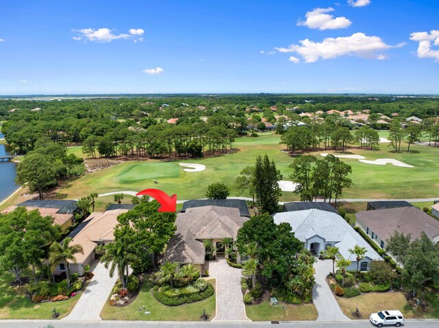 bird's eye view with a residential view and view of golf course
