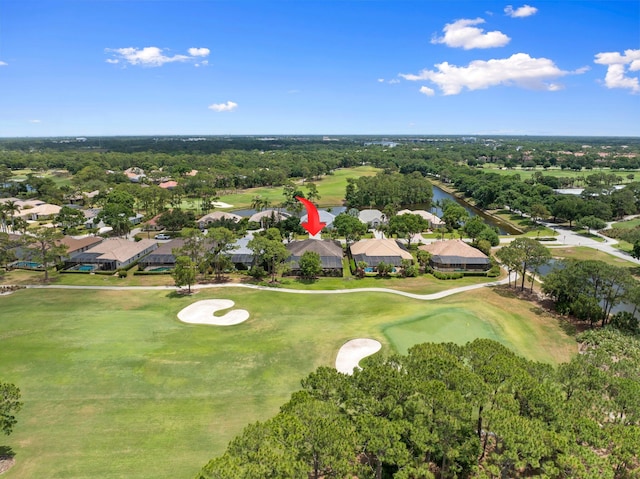 aerial view with a residential view and golf course view