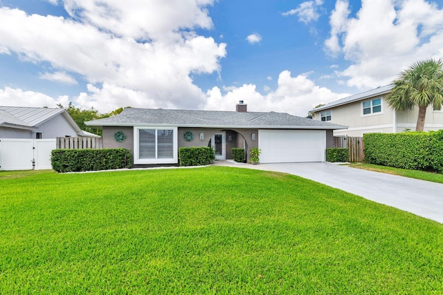 1155 Rainwood Cir, Palm Beach Gardens, FL 33410 - view of front of property featuring fence, a garage, driveway, and a front lawn