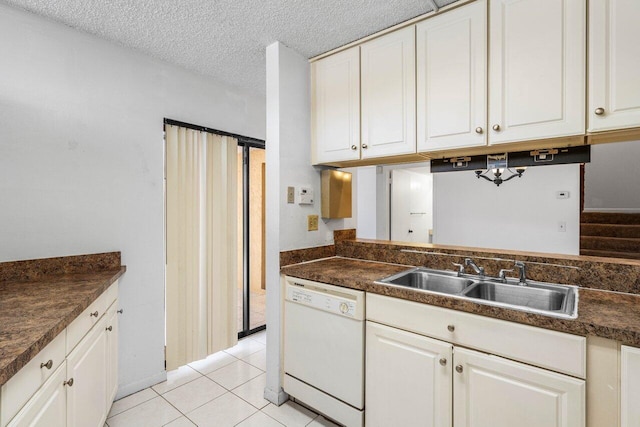 kitchen featuring white cabinets, dark countertops, a sink, and dishwasher