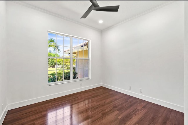3950 Fieldview Way, Wellington, FL 33414 - spare room with crown molding, ceiling fan, baseboards, and dark wood-type flooring