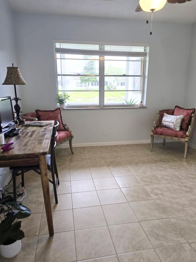 82 Camden Unit D, West Palm Beach, FL 33417 - office area with ceiling fan, light tile patterned flooring, and baseboards