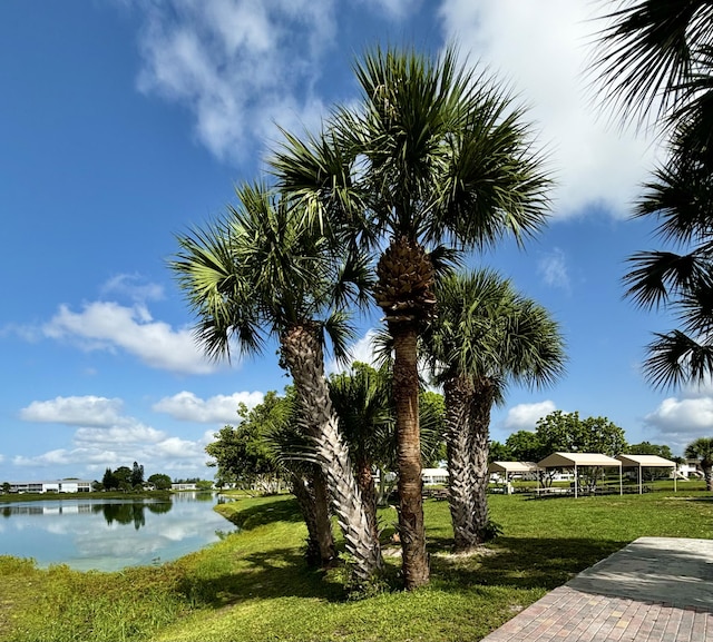 82 Camden Unit D, West Palm Beach, FL 33417 - surrounding community with a water view, a yard, and a gazebo