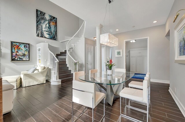 2530 NW 52nd St, Boca Raton, FL 33496 - dining room featuring wood finish floors, stairway, baseboards, a chandelier, and recessed lighting