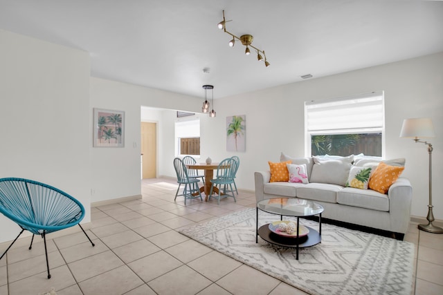tiled living room with baseboards