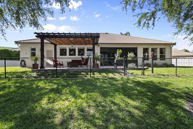 8881 Livingston Way, Boynton Beach, FL 33472 - rear view of property featuring a yard, a pergola, and a fenced backyard
